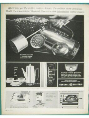 Print Ad General Electric Immersible Coffee Maker 1960s Original Vintage Adverti